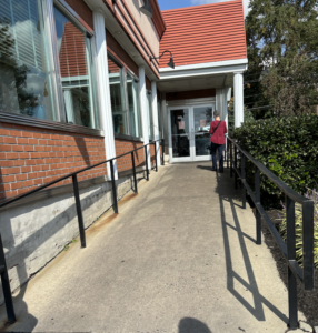 Concrete ramp to double door entrance